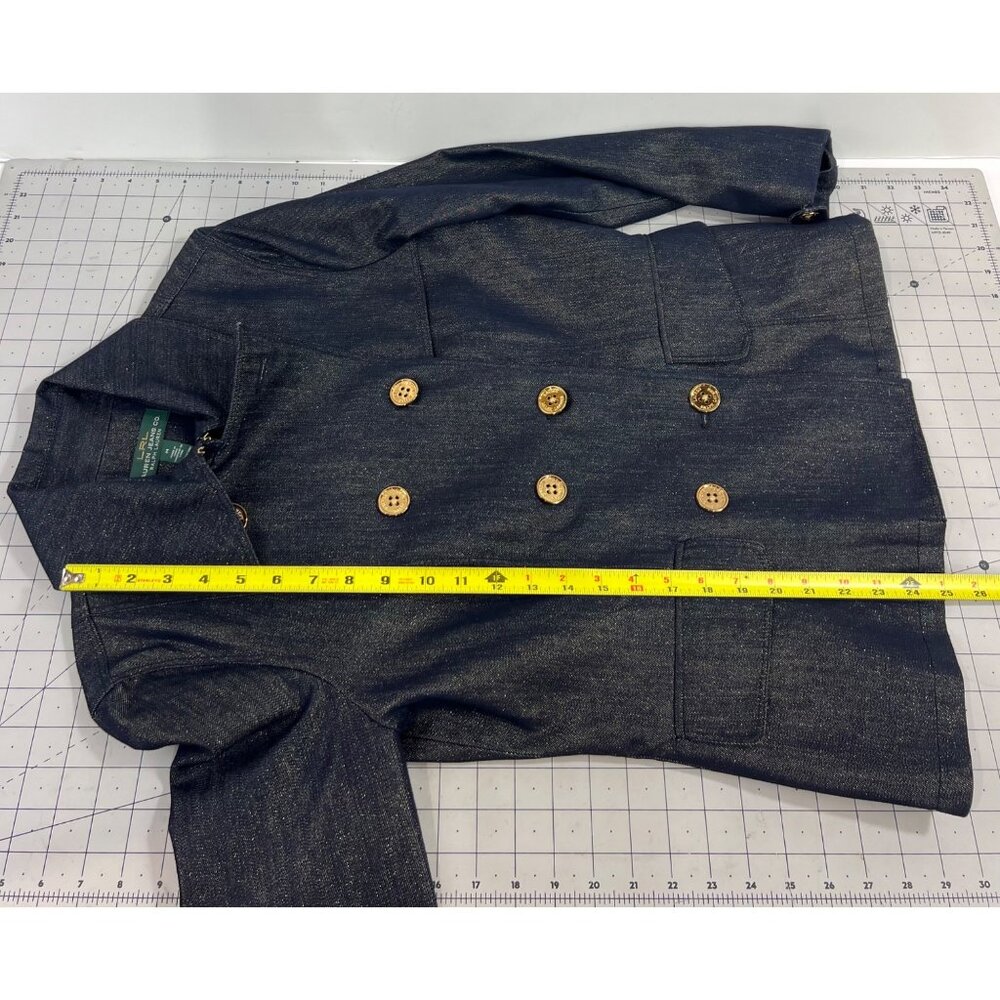 Lauren Ralph Lauren LRL Double Breasted Metallic Blue Denim P-Coat Women’s Sz. M - Picture 10 of 11